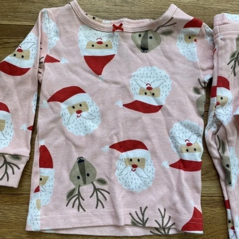 Carters‎ Pink Christmas Santa Reindeer Pajamas Size 18 Mo
